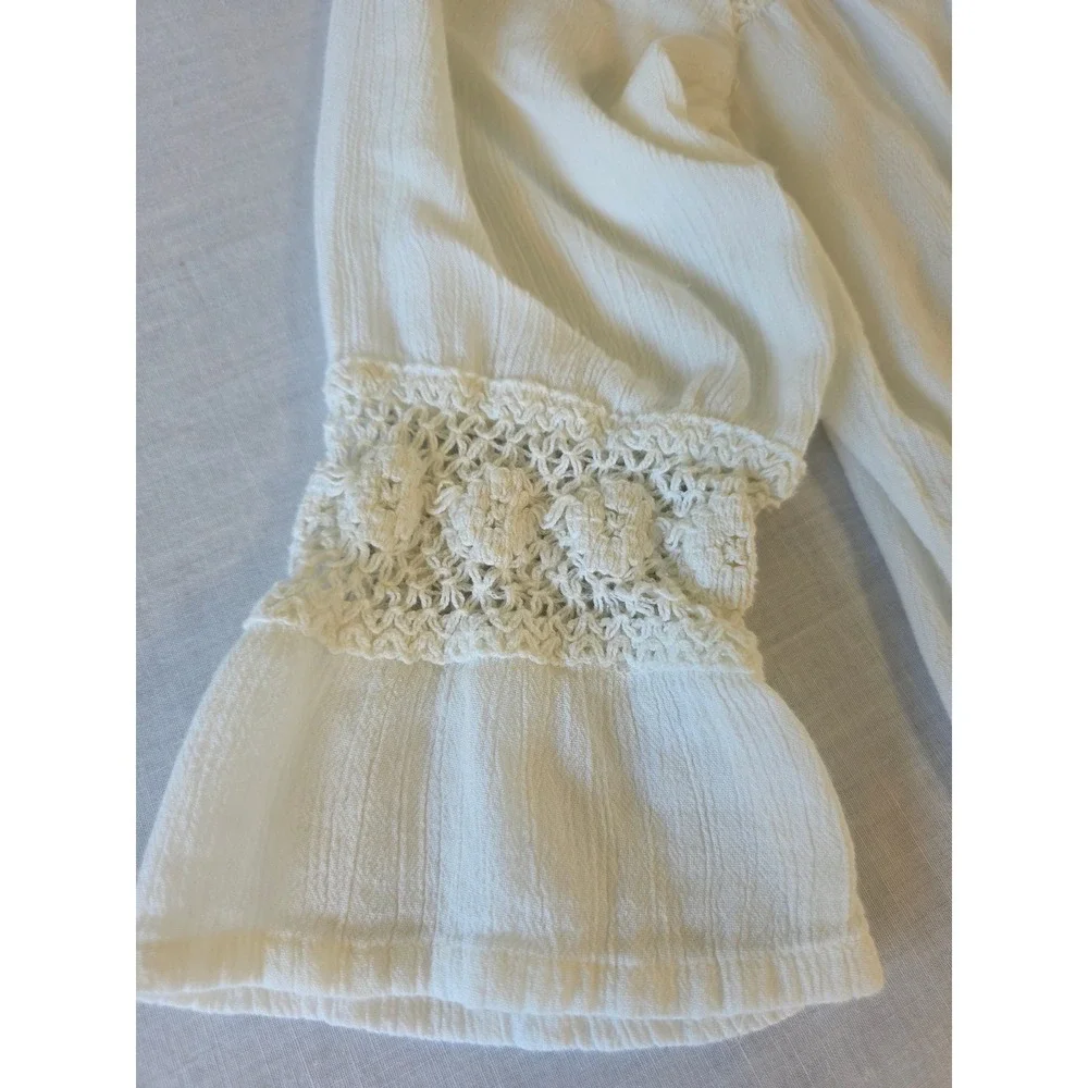 World Market Blouse Crochet Lace Boho Bell Sleeve S/M Ivory Peasant‎ Top